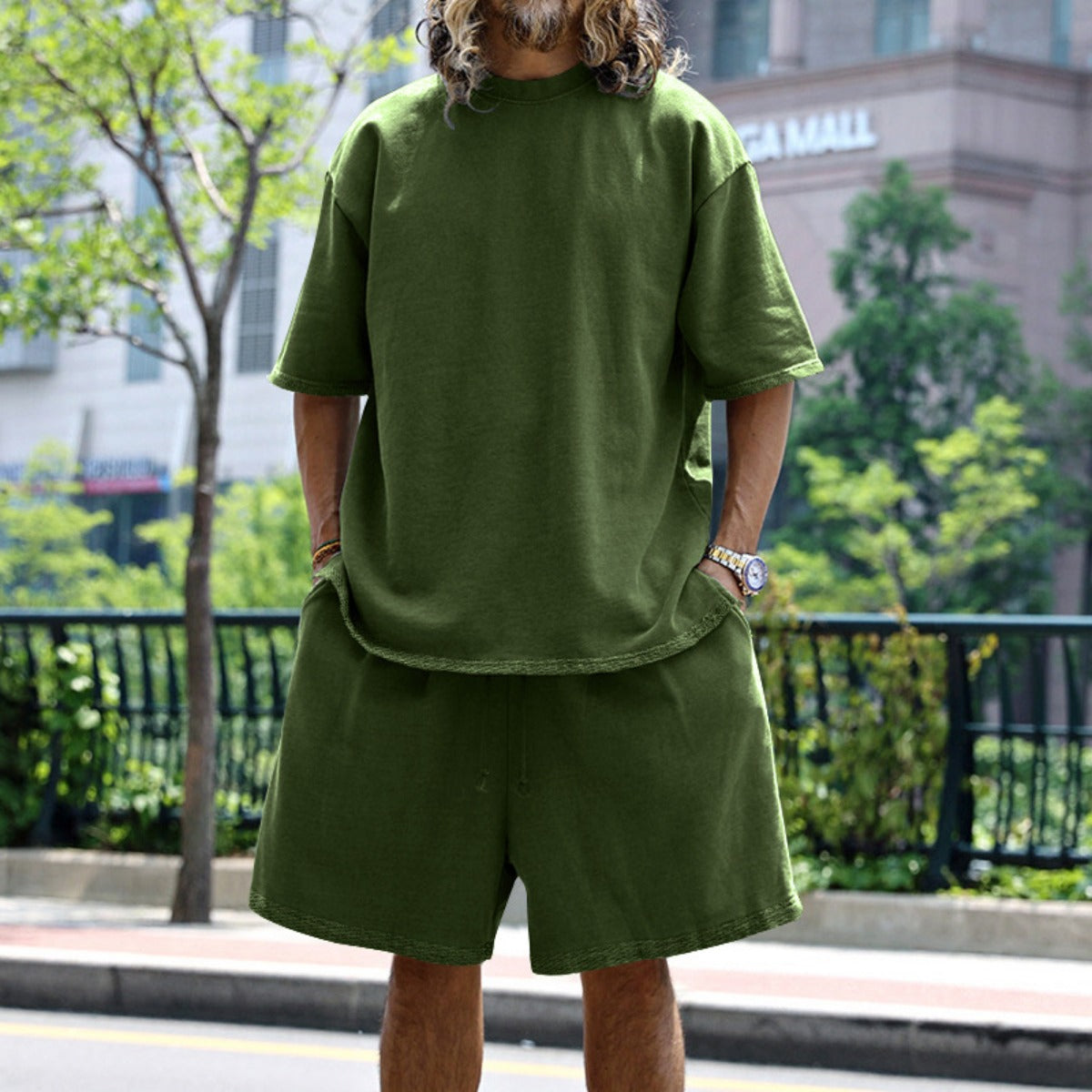 EB | Lockeres T-Shirt Shorts einfarbiges Set