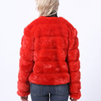 Damen Flauschige Kunstpelzjacke mit quer gestepptem Design EB
