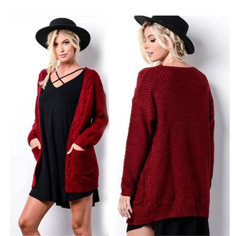 Damen Grober Strickcardigan mit offener Front und praktischen Taschen EB