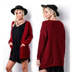 Damen Grober Strickcardigan mit offener Front und praktischen Taschen EB