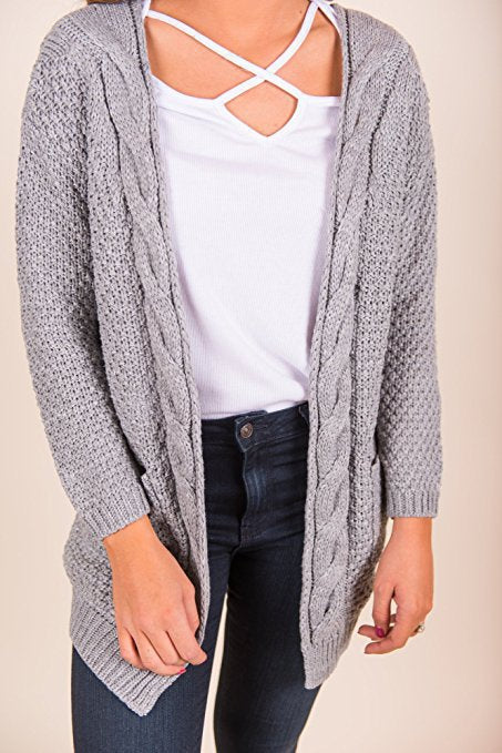 Damen Grober Strickcardigan mit offener Front und praktischen Taschen EB
