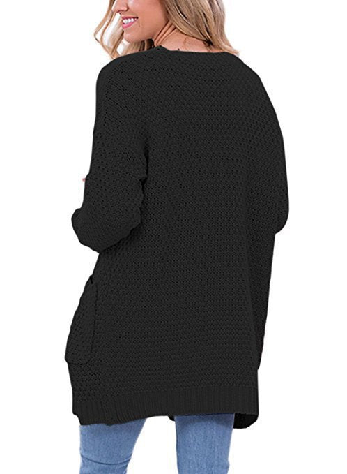 Damen Grober Strickcardigan mit offener Front und praktischen Taschen EB
