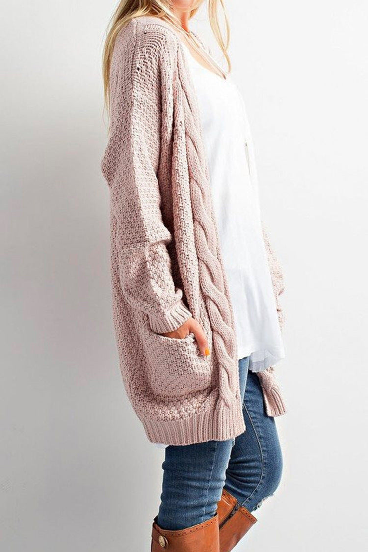 Damen Grober Strickcardigan mit offener Front und praktischen Taschen EB