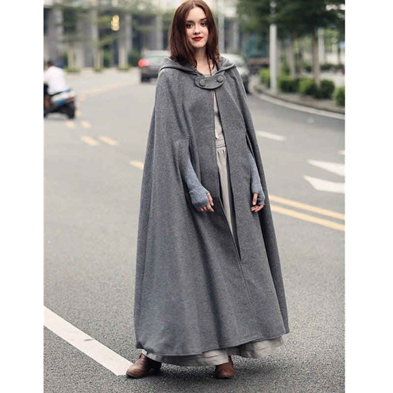 Damen eleganter Umhang mit Kapuze aus hochwertigem Stoff EB