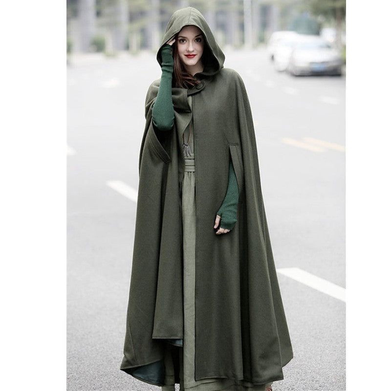 Damen eleganter Umhang mit Kapuze aus hochwertigem Stoff EB