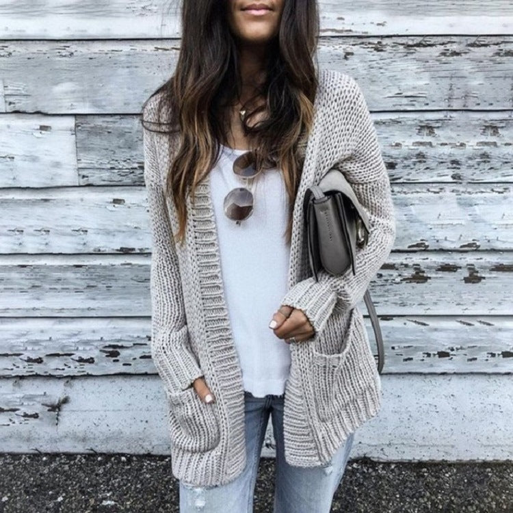 Damen Grobstrick-Cardigan mit aufgesetzten Taschen und lässigem Schnitt EB