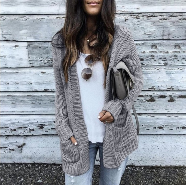 Damen Grobstrick-Cardigan mit aufgesetzten Taschen und lässigem Schnitt EB