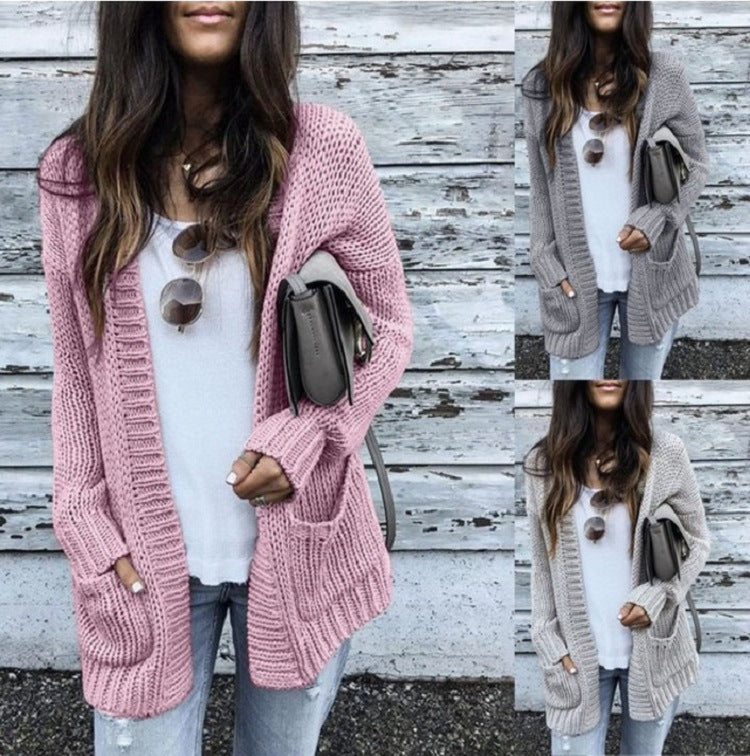 Damen Grobstrick-Cardigan mit aufgesetzten Taschen und lässigem Schnitt EB