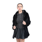 Damen Flauschige Kunstpelz-Jacke mit Stehkragen und Reißverschluss EB