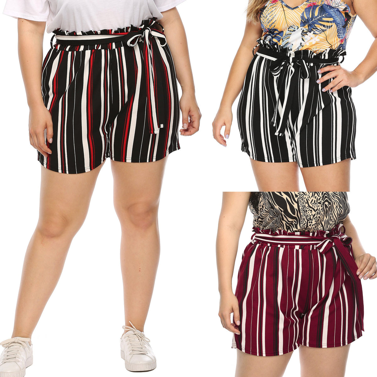 Elegante gestreifte Damen-Shorts mit Bindegürtel