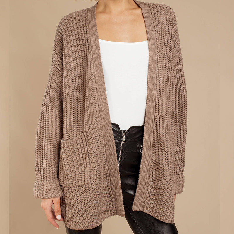 Damen lässiger Strickmantel mit oversized Schnitt und strukturiertem Gewebe EB