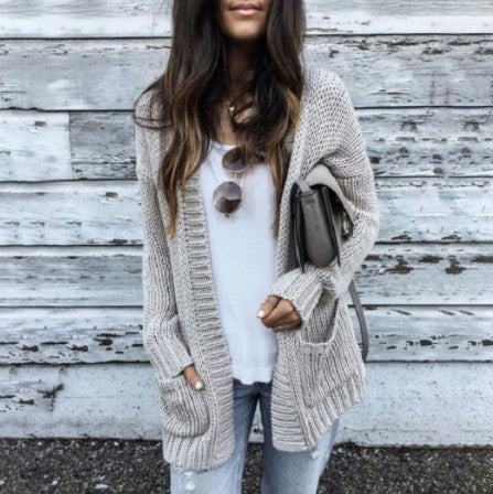 Damen Grobstrick-Cardigan mit aufgesetzten Taschen und lässigem Schnitt EB