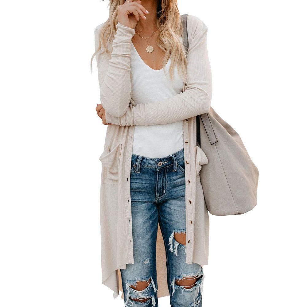 Damen Longstrickjacke mit Knopfdetails und praktischen Taschen EB