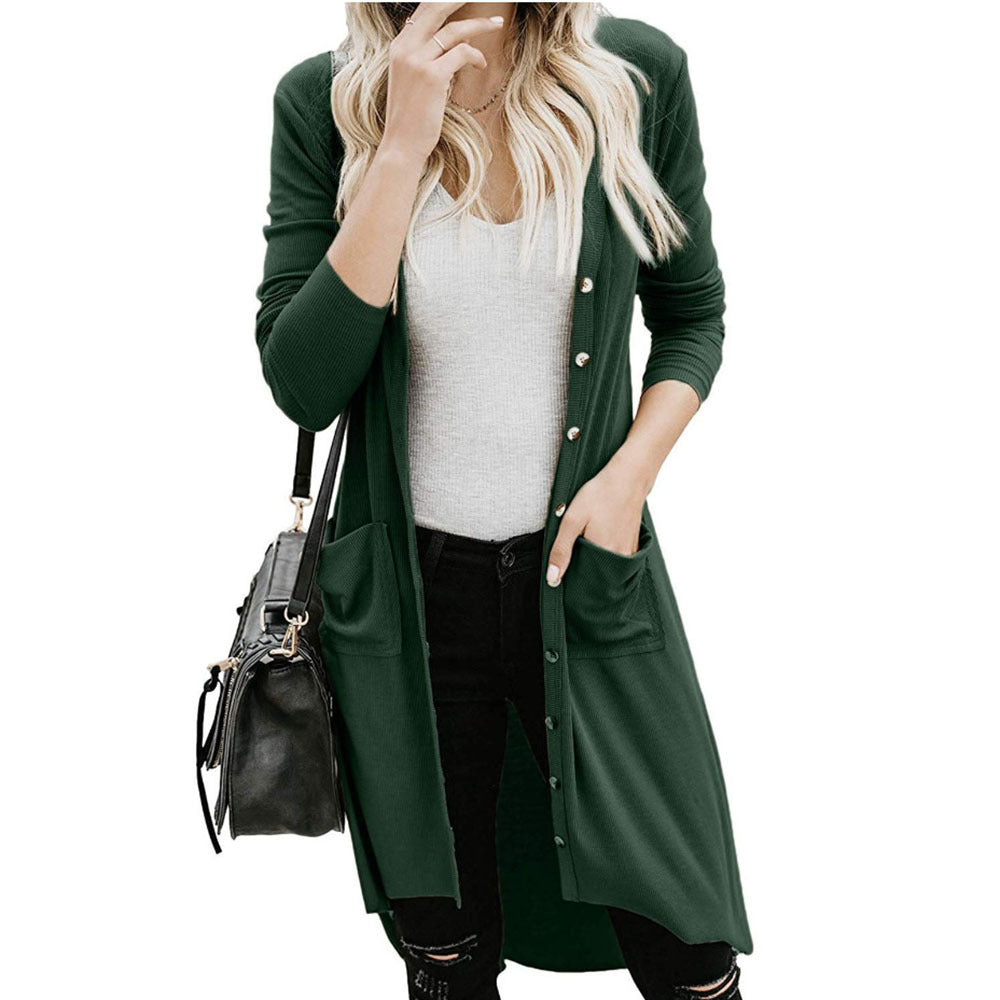 Damen Longstrickjacke mit Knopfdetails und praktischen Taschen EB