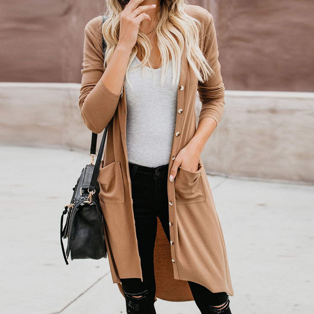 Damen Longstrickjacke mit Knopfdetails und praktischen Taschen EB