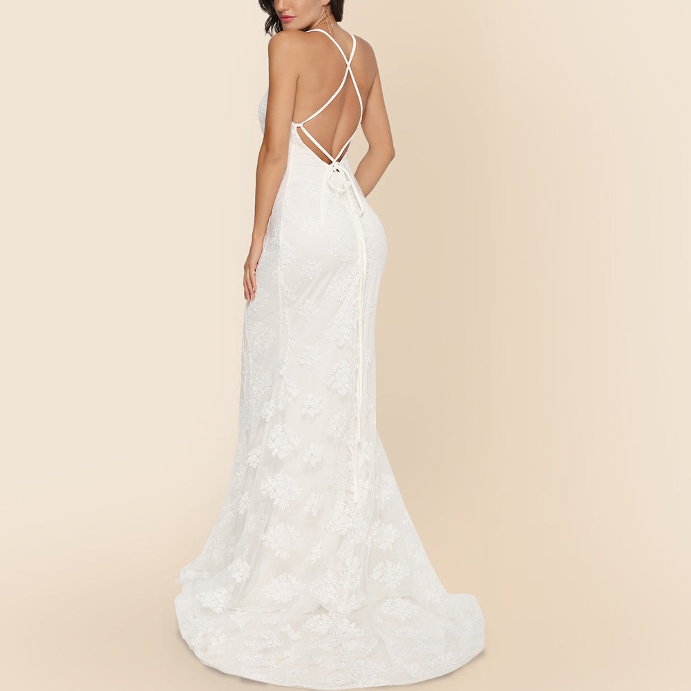 Damen elegantes figurbetontes Hochzeitskleid mit zarter Spitzenverzierung EB
