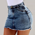 Damen Denim-Minirock im figurbetonten Schnitt mit fransigem Saum EB