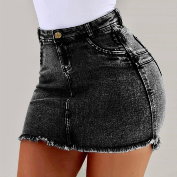 Damen Denim-Minirock im figurbetonten Schnitt mit fransigem Saum EB
