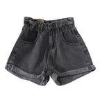 Damen High-Waist Denim-Shorts mit umschlagbarem Saum und elastischem Bund EB