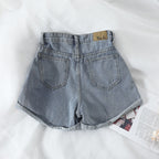 Damen High-Waist Denim-Shorts mit umschlagbarem Saum und elastischem Bund EB