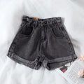 Damen High-Waist Denim-Shorts mit umschlagbarem Saum und elastischem Bund EB