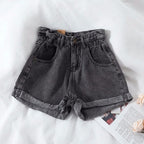 Damen High-Waist Denim-Shorts mit umschlagbarem Saum und elastischem Bund EB