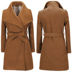 Damen eleganter Wickelmantel mit großem Kragen und Gürteldetail EB