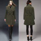 Damen eleganter Wickelmantel mit großem Kragen und Gürteldetail EB