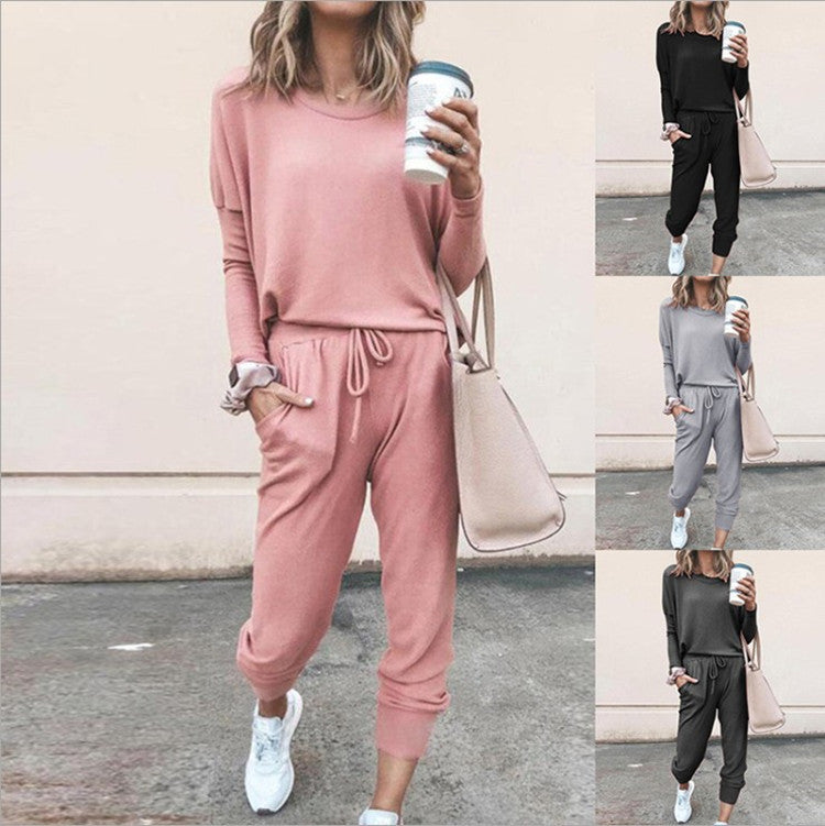 Damen Bequemer Jumpsuit mit modischem Rundhalsausschnitt und regulierbarem Bund EB