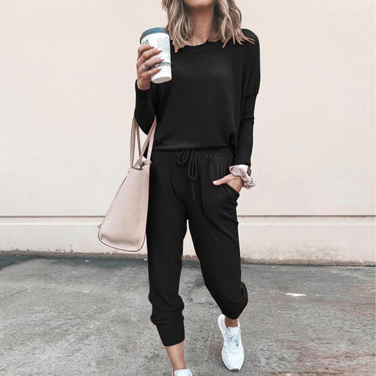 Damen Bequemer Jumpsuit mit modischem Rundhalsausschnitt und regulierbarem Bund EB