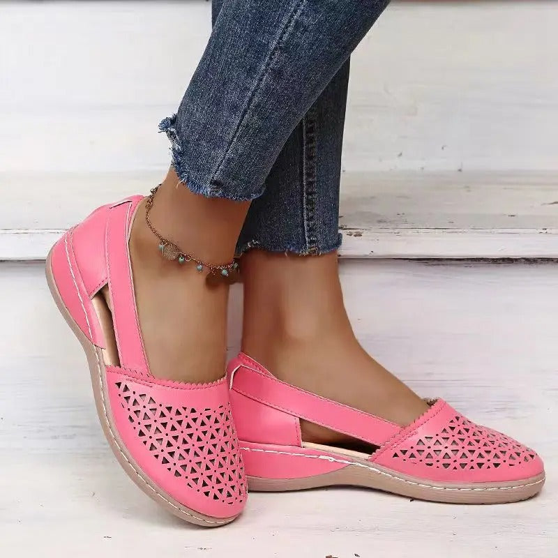 Unkomplizierte Perforierte Wedge Espadrilles flache Schuhe EB