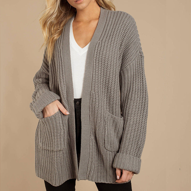 Damen lässiger Strickmantel mit oversized Schnitt und strukturiertem Gewebe EB
