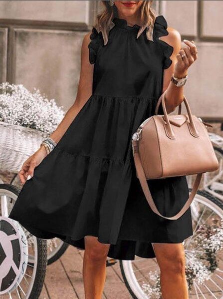 Damen Detailreiches Trägerkleid mit Rüschen EB