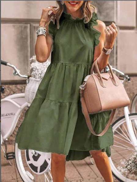 Damen Detailreiches Trägerkleid mit Rüschen EB