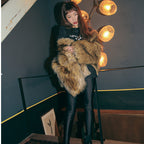Damen Glamouröser Kunstpelz-Cropped-Mantel mit voluminösen Ärmeln EB