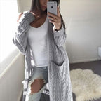 Damen gemusterter Strickmantel mit praktischen Taschen und offenem Schnitt EB