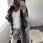 Damen gemusterter Strickmantel mit praktischen Taschen und offenem Schnitt EB