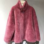 Damen gemütliche und kuschelige Fleecejacke mit hohem Kragen EB