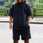 EB | Lockeres T-Shirt Shorts einfarbiges Set