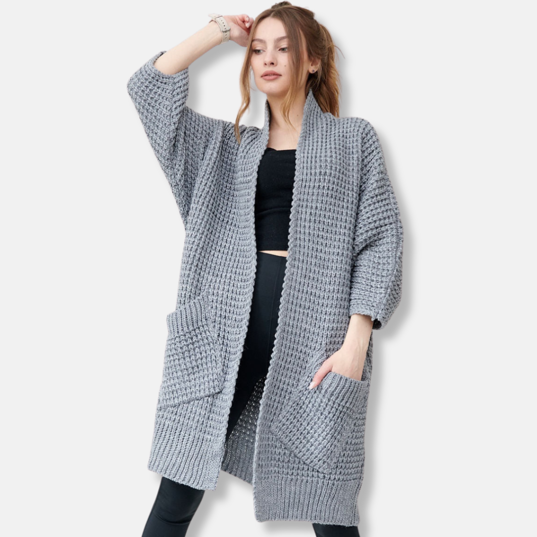 EB | Mantel Aus Strick Oversized Fit Offene Front Patten Taschen Gerippte Kanten