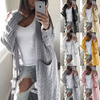 Damen gemusterter Strickmantel mit praktischen Taschen und offenem Schnitt EB