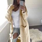 Damen gemusterter Strickmantel mit praktischen Taschen und offenem Schnitt EB