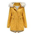 Damen moderne Parka mit abnehmbarem Kunstfellkragen und seitlichen Taschen EB