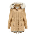 Damen moderne Parka mit abnehmbarem Kunstfellkragen und seitlichen Taschen EB
