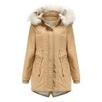Damen moderne Parka mit abnehmbarem Kunstfellkragen und seitlichen Taschen EB