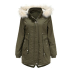 Damen moderne Parka mit abnehmbarem Kunstfellkragen und seitlichen Taschen EB