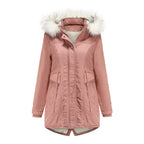 Damen moderne Parka mit abnehmbarem Kunstfellkragen und seitlichen Taschen EB