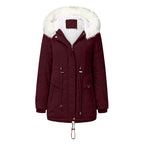 Damen modischer Winterparka mit abnehmbarem Kunstfellkragen und verstellbarem Taillenzug EB