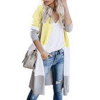 Damen lässiger Strickmantel mit Farbblock-Design und offenem Schnitt EB