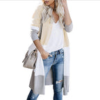 Damen lässiger Strickmantel mit Farbblock-Design und offenem Schnitt EB